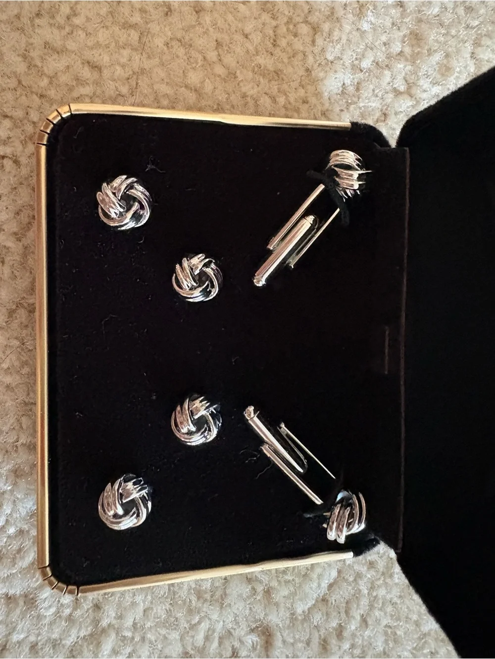 Silver Knot Cufflinks and Shirt Stud Set - Men's Accessories